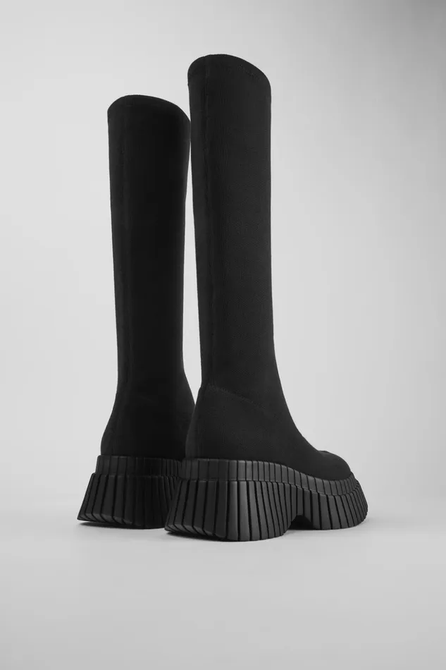 Women BCN TENCEL Black Textile Mid Boots Camper Boots