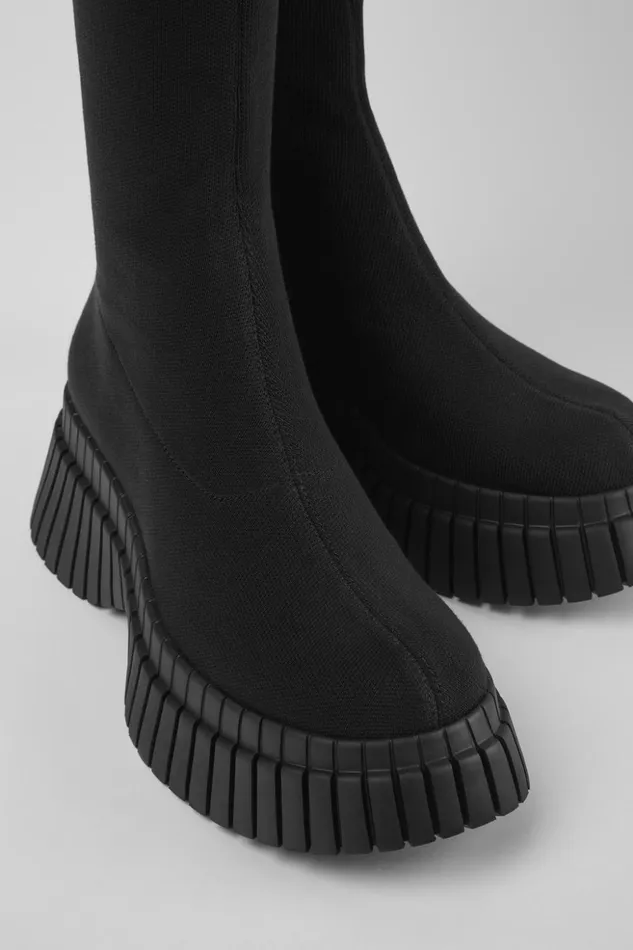 Women BCN TENCEL Black Textile Mid Boots Camper Boots
