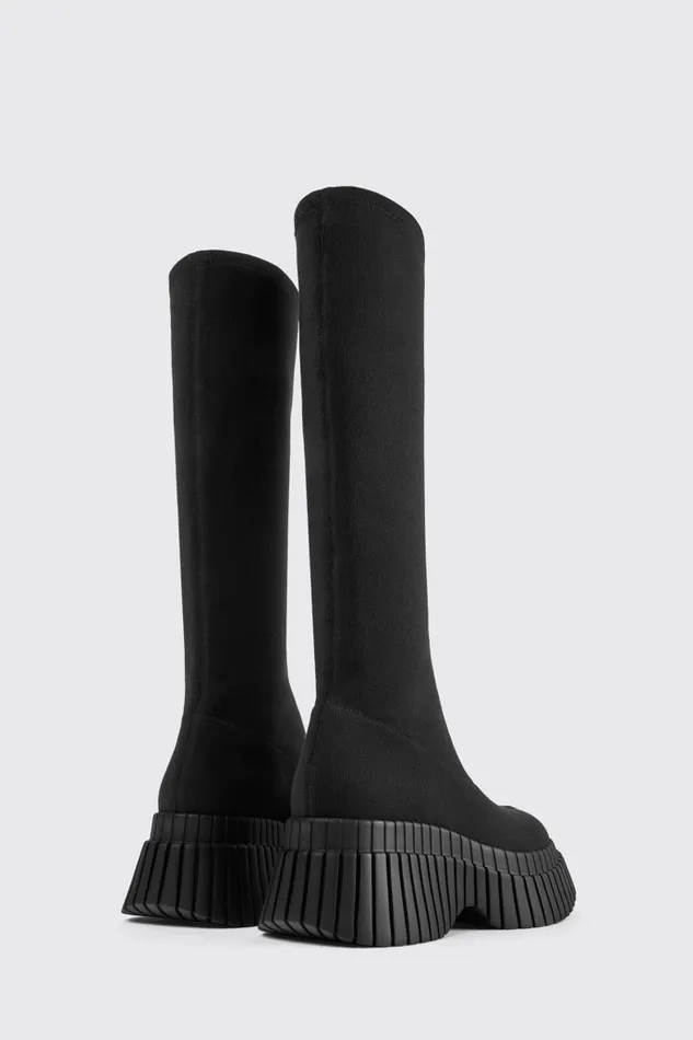 Women BCN TENCEL Black Textile Mid Boots Camper Boots