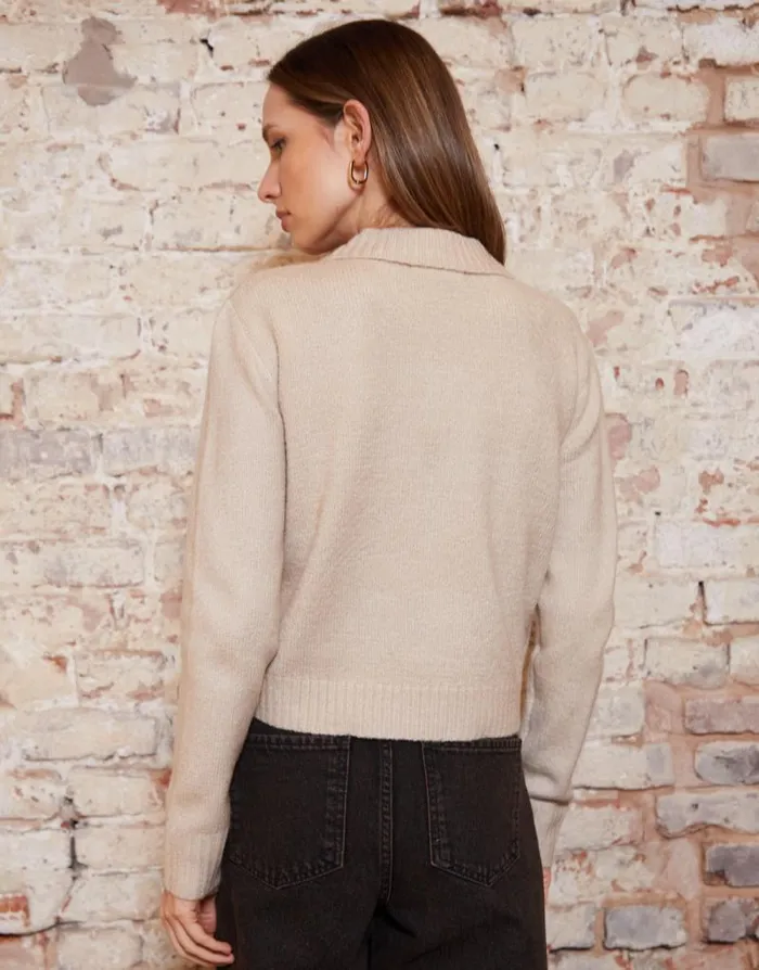 Women Beige Cropped Collared Knitted Cardigan Threadbare Cardigans Women Beige Cropped Collared Knitted Cardigan Threadbare Cardigans