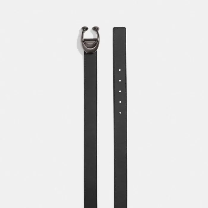 Women Belts Coach Sculpted C Buckle Cut To Size Reversible Belt 32 Mm Pewterblack