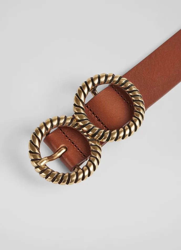 Women Belts LKBennett Arlo Brown Leather Double Metal Twist Belt Women Belts LKBennett Arlo Brown Leather Double Metal Twist Belt