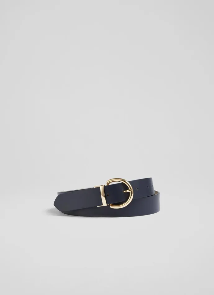 Women Belts LKBennett Odette Navy And Cream Leather Reversible Belt
