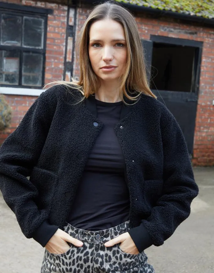 Women Black Borg Bomber Jacket Threadbare Jackets