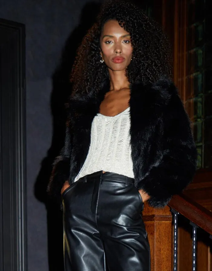Women Black Cropped Faux Fur Coat Threadbare Coats Women Black Cropped Faux Fur Coat Threadbare Coats