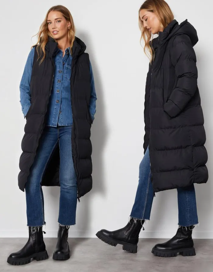 Women Black Padded Longline 2in1 Puffer Jacket With Detachable Sleeves Threadbare Jackets Women Black Padded Longline 2in1 Puffer Jacket With Detachable Sleeves Threadbare Jackets