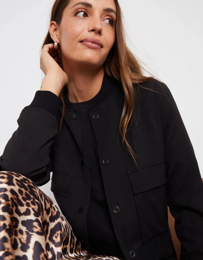 Women Black Patch Pocket Bomber Jacket Threadbare Jackets