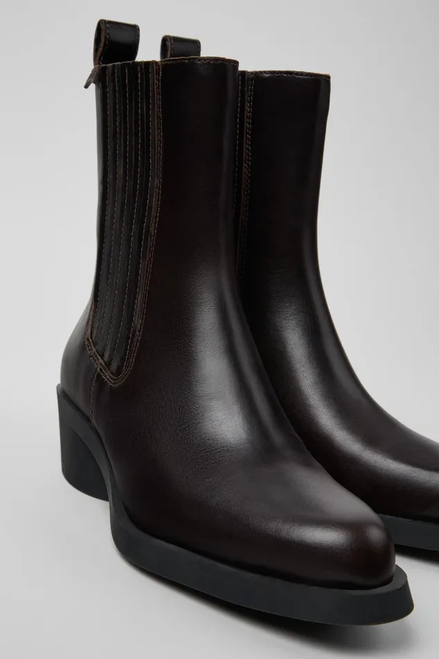 Women Bonnie Brown Leather Boots Camper Ankle Boots