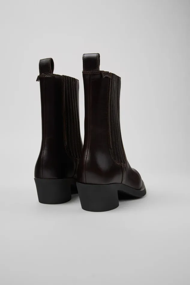 Women Bonnie Brown Leather Boots Camper Ankle Boots