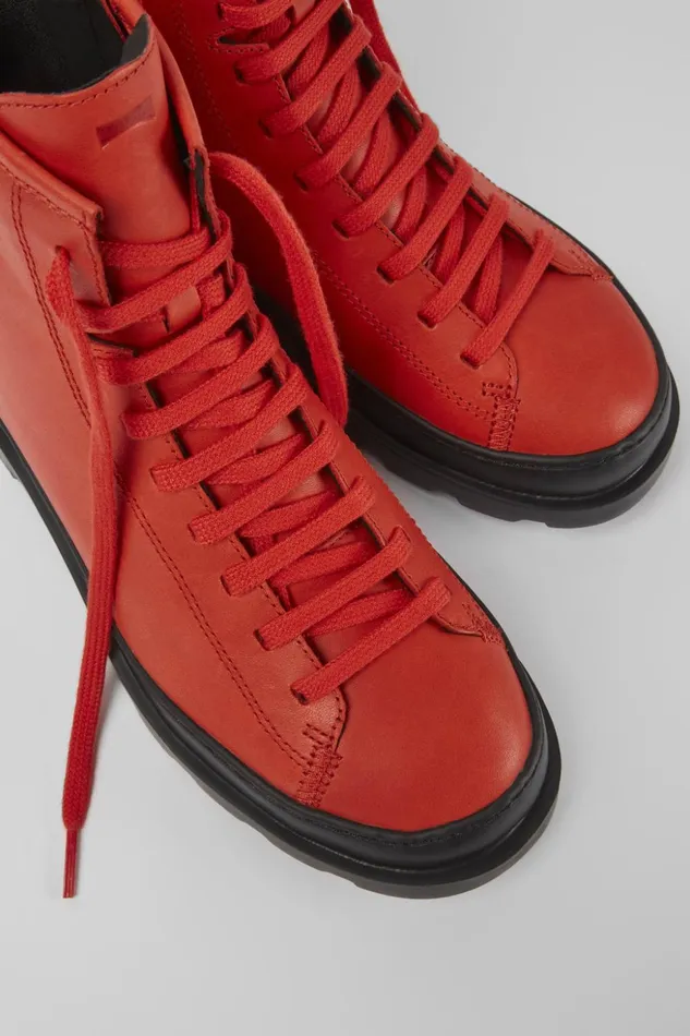 Women Brutus Red Leather Laceup Boots Camper Ankle Boots