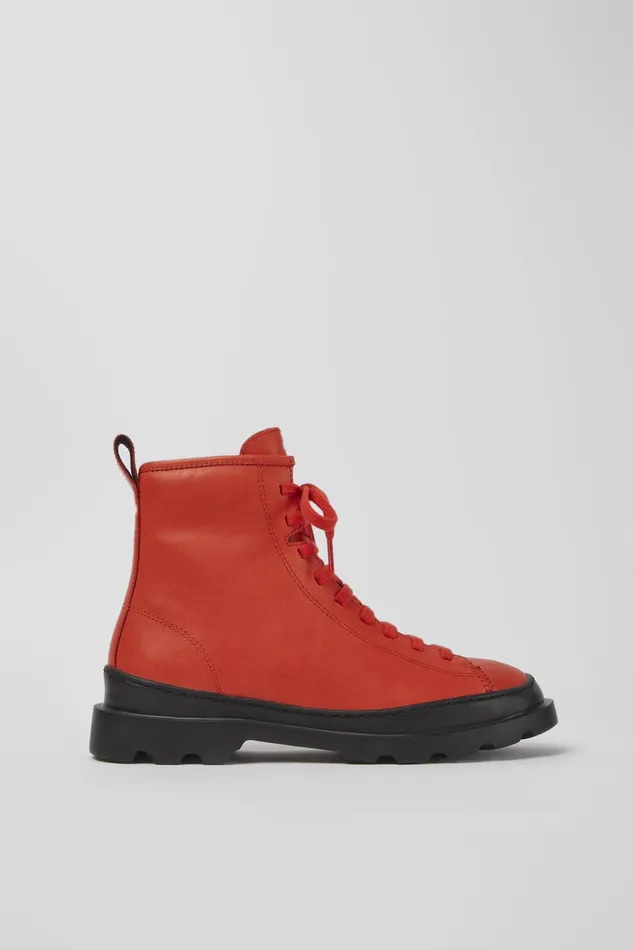 Women Brutus Red Leather Laceup Boots Camper Ankle Boots