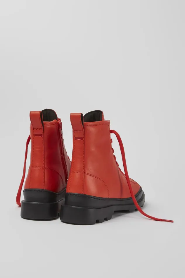 Women Brutus Red Leather Laceup Boots Camper Ankle Boots