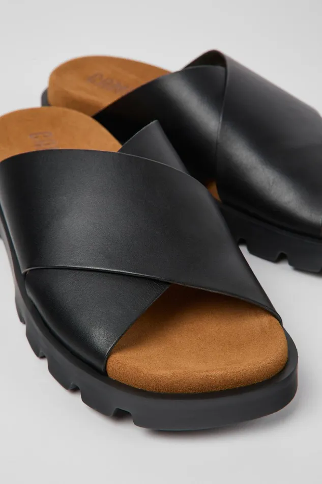 Women Brutus Sandal Black Leather Sandals Camper Sandals