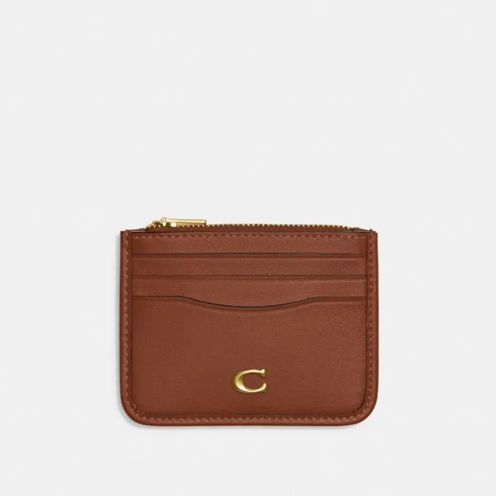 Women Card Cases Coach Zip Card Case Brass1941 Saddle