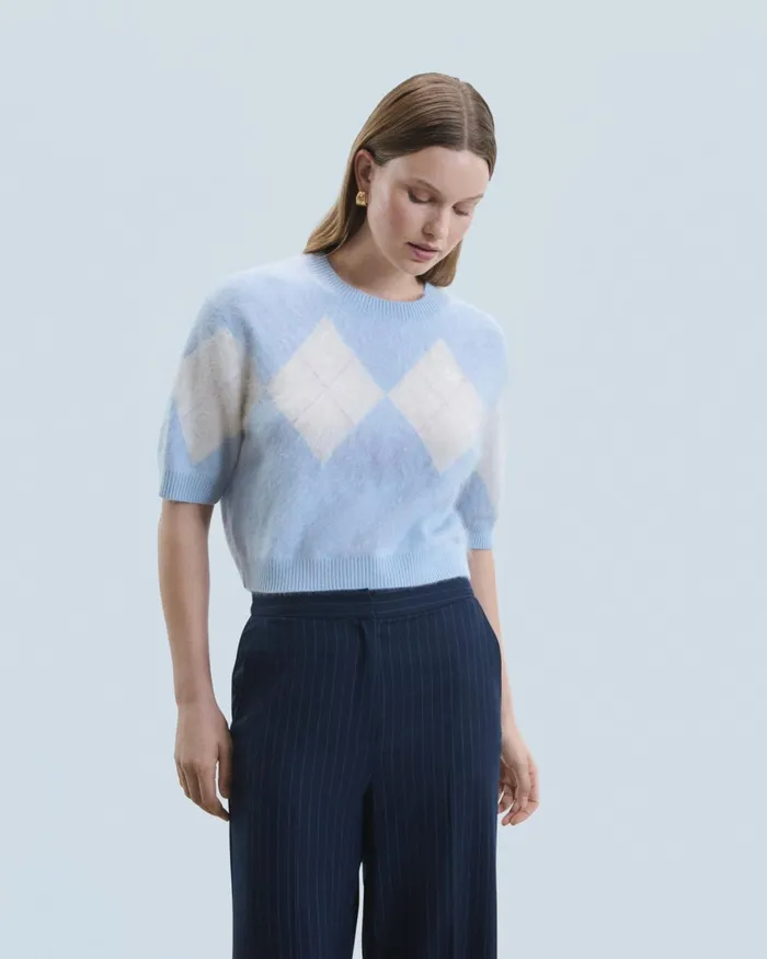 Women Cashmere Sweaters From Future Crewneck Sweater In Brushed Cashmere With Diamond Pattern Baby Blue