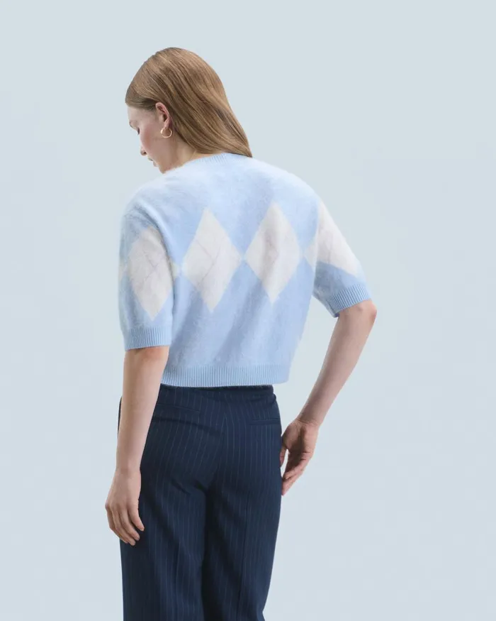 Women Cashmere Sweaters From Future Crewneck Sweater In Brushed Cashmere With Diamond Pattern Baby Blue