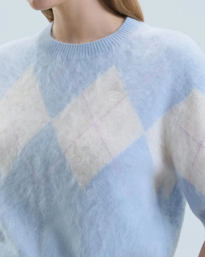 Women Cashmere Sweaters From Future Crewneck Sweater In Brushed Cashmere With Diamond Pattern Baby Blue