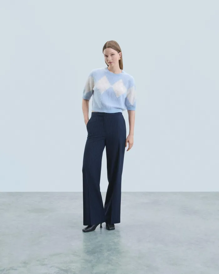 Women Cashmere Sweaters From Future Crewneck Sweater In Brushed Cashmere With Diamond Pattern Baby Blue