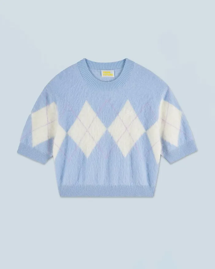 Women Cashmere Sweaters From Future Crewneck Sweater In Brushed Cashmere With Diamond Pattern Baby Blue