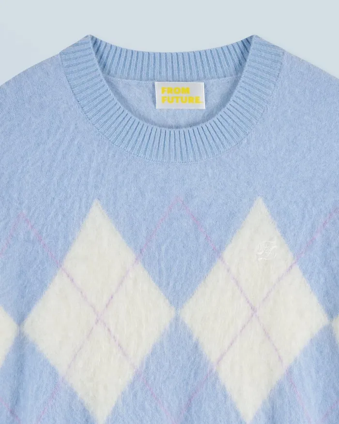Women Cashmere Sweaters From Future Crewneck Sweater In Brushed Cashmere With Diamond Pattern Baby Blue