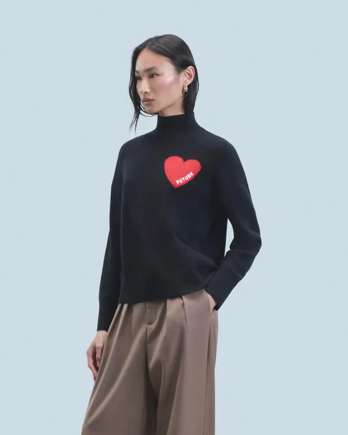 Women Cashmere Sweaters From Future Light Heart Mock Neck Sweater Black
