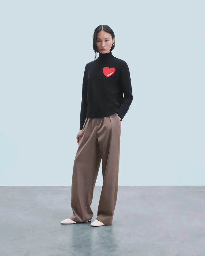 Women Cashmere Sweaters From Future Light Heart Mock Neck Sweater Black