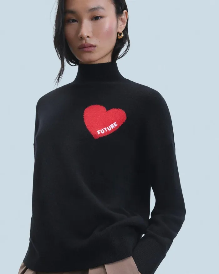 Women Cashmere Sweaters From Future Light Heart Mock Neck Sweater Black