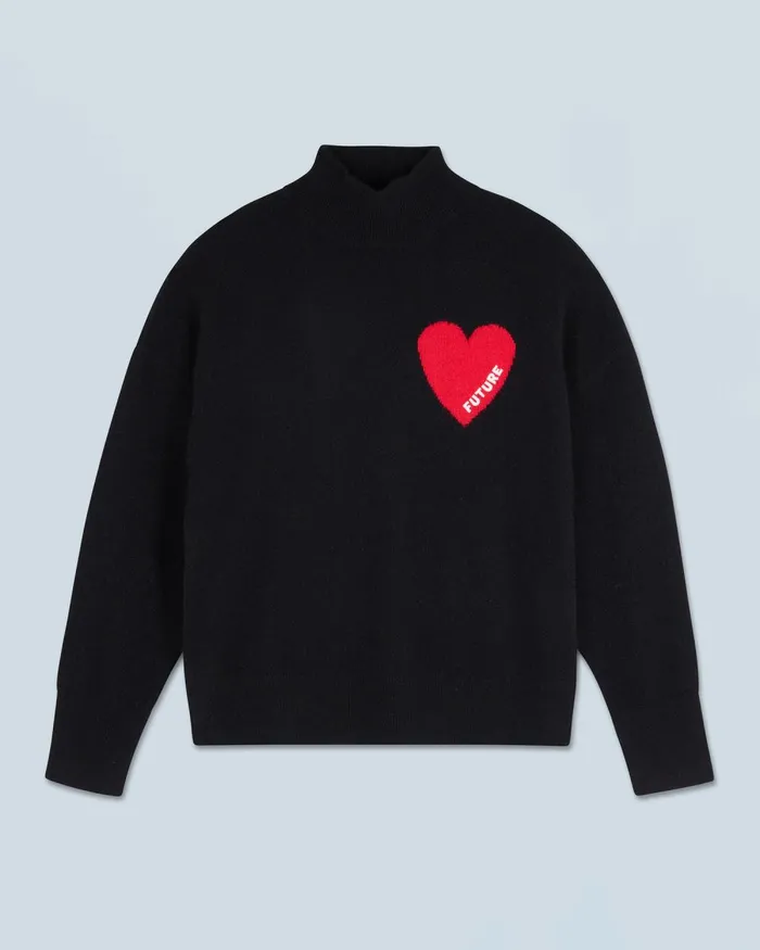 Women Cashmere Sweaters From Future Light Heart Mock Neck Sweater Black