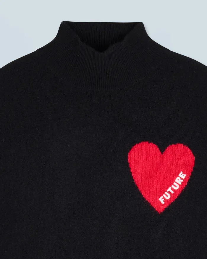 Women Cashmere Sweaters From Future Light Heart Mock Neck Sweater Black