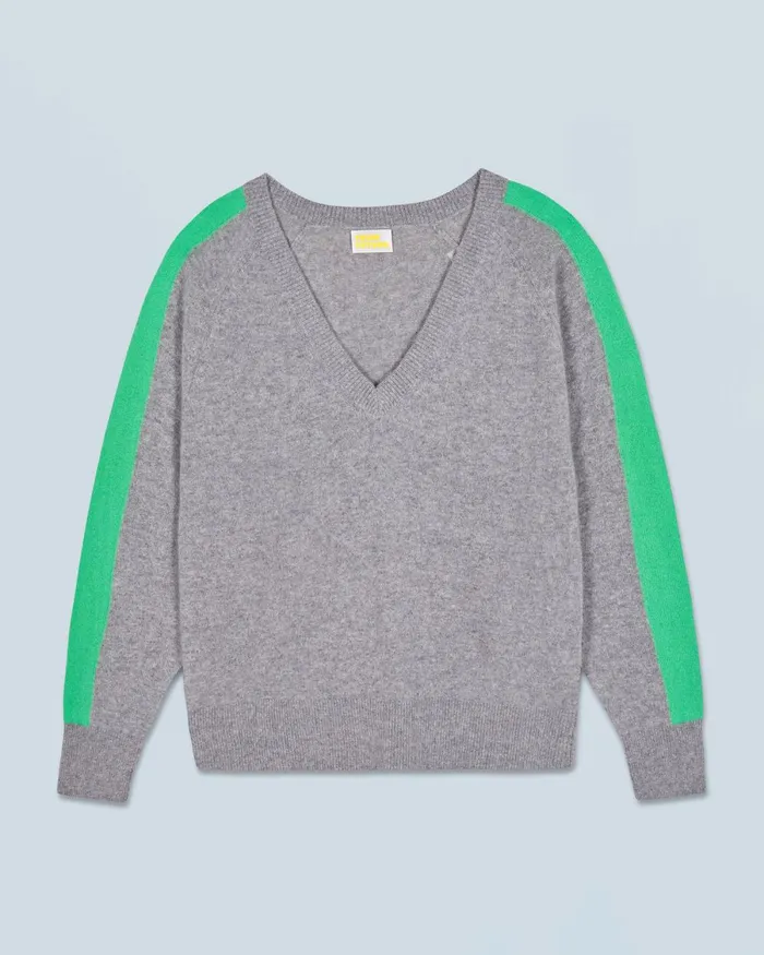 Women Cashmere Sweaters From Future Oversized VNeck Sweater With TwoTone Stripes Dark Heather Gray
