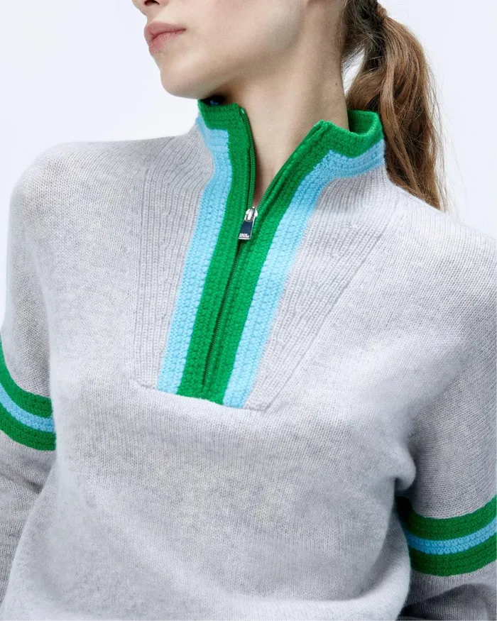 Women Cashmere Sweaters From Future Ribbed Quarter Zip Neck Sweater Light Heather Gray