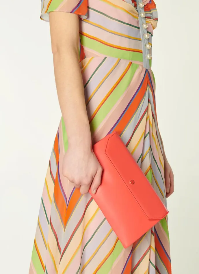 Women Clutch Bags LKBennett Dora Coral Leather Envelope Clutch