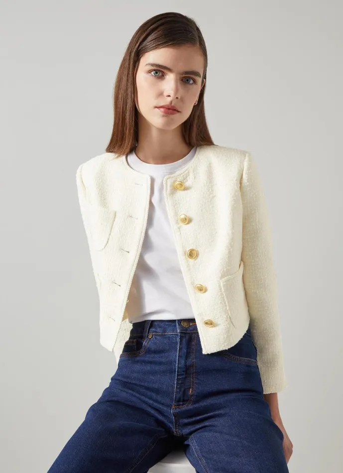 Women Coats and Jackets LKBennett Alexa Cream Recycled CottonBlend Italian Tweed Jacket Cream Women Coats and Jackets LKBennett Alexa Cream Recycled CottonBlend Italian Tweed Jacket Cream