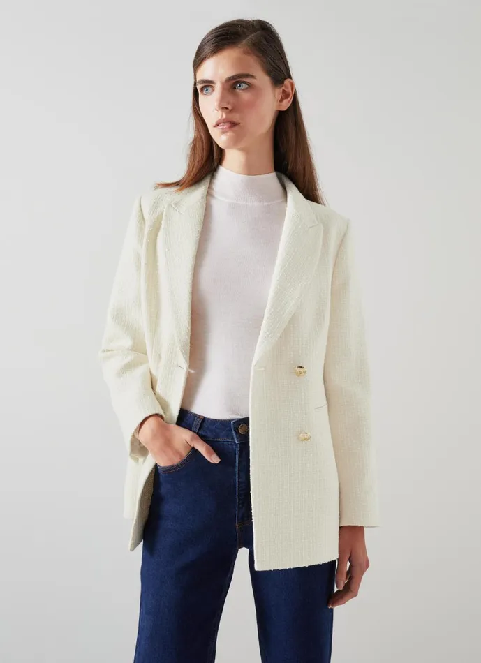 Women Coats and Jackets LKBennett Mariner Cream Tweed Double Breasted Jacket Cream Women Coats and Jackets LKBennett Mariner Cream Tweed Double Breasted Jacket Cream