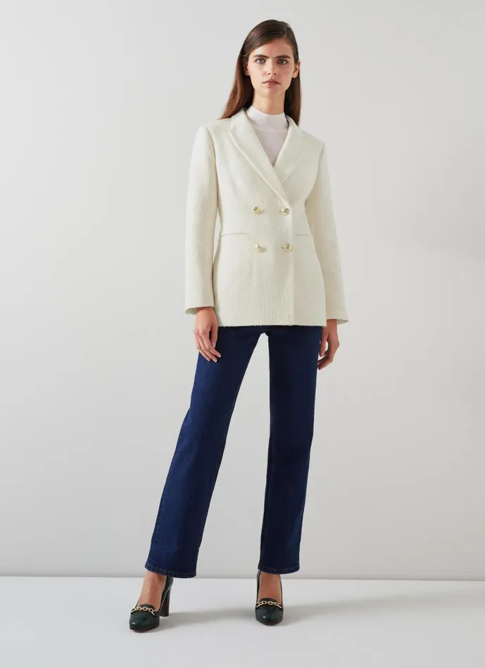 Women Coats and Jackets LKBennett Mariner Cream Tweed Double Breasted Jacket Cream