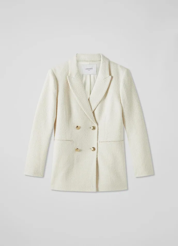 Women Coats and Jackets LKBennett Mariner Cream Tweed Double Breasted Jacket Cream