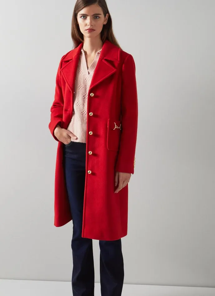 Women Coats and Jackets LKBennett Spencer Red Recycled Wool Blend SnaffleDetail Coat Red Women Coats and Jackets LKBennett Spencer Red Recycled Wool Blend SnaffleDetail Coat Red