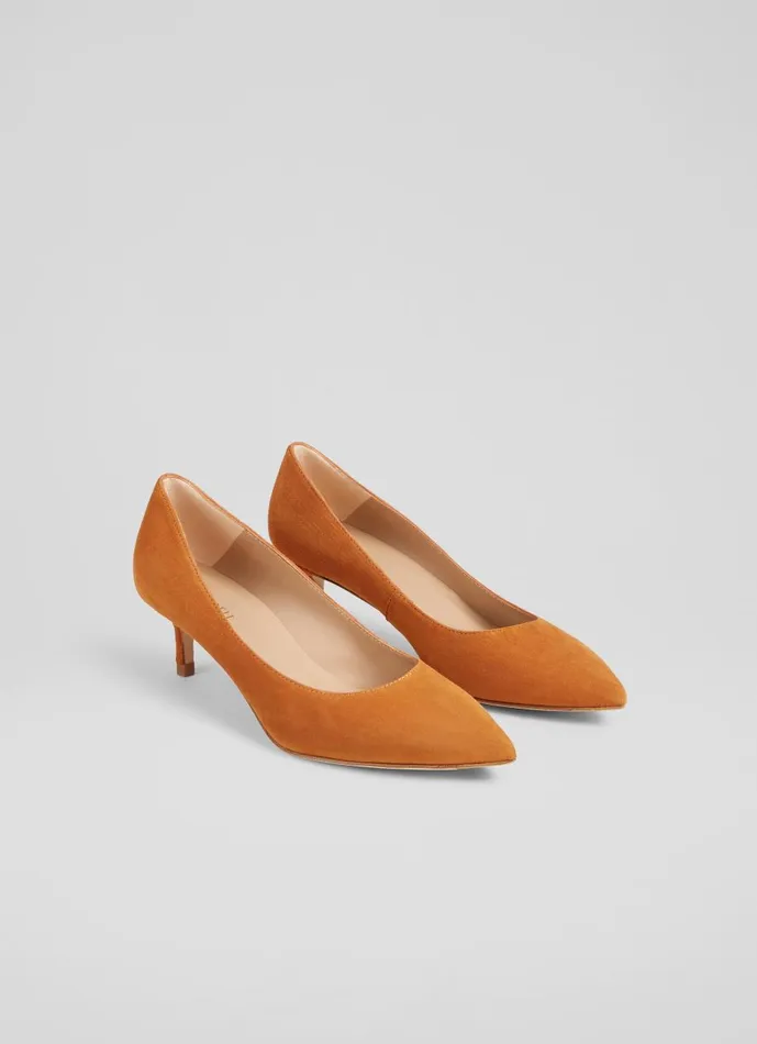 Women Court Shoes LKBennett Audrey Orange Suede Kitten Heel Courts Coral Women Court Shoes LKBennett Audrey Orange Suede Kitten Heel Courts Coral
