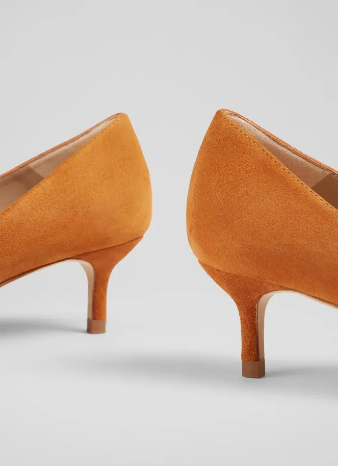Women Court Shoes LKBennett Audrey Orange Suede Kitten Heel Courts Coral Women Court Shoes LKBennett Audrey Orange Suede Kitten Heel Courts Coral