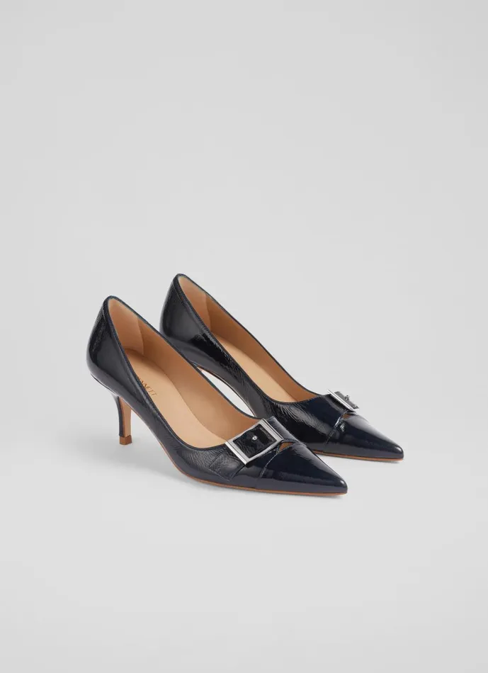 Women Court Shoes LKBennett Billie Navy Crinkle Patent BuckleDetail Courts Midnight Women Court Shoes LKBennett Billie Navy Crinkle Patent BuckleDetail Courts Midnight