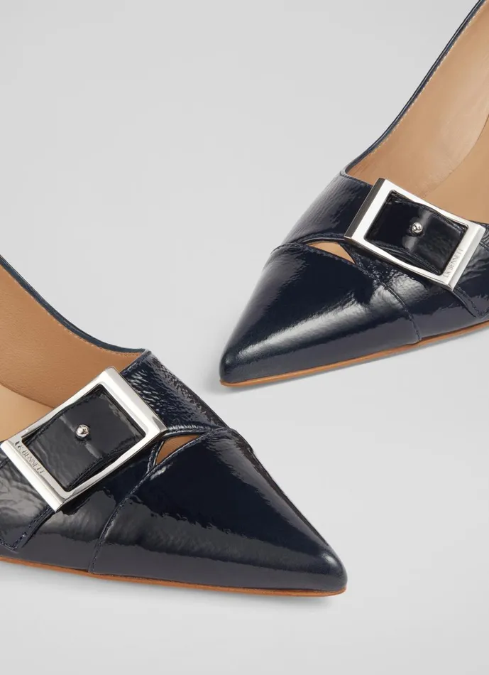 Women Court Shoes LKBennett Billie Navy Crinkle Patent BuckleDetail Courts Midnight Women Court Shoes LKBennett Billie Navy Crinkle Patent BuckleDetail Courts Midnight