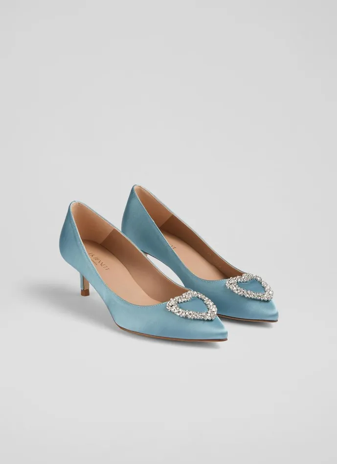 Women Court Shoes LKBennett Ella Pale Blue Satin Heart Brooch Courts Light Blue Women Court Shoes LKBennett Ella Pale Blue Satin Heart Brooch Courts Light Blue