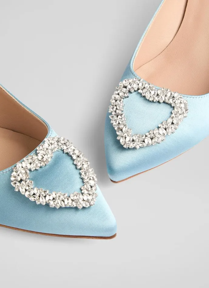 Women Court Shoes LKBennett Ella Pale Blue Satin Heart Brooch Courts Light Blue Women Court Shoes LKBennett Ella Pale Blue Satin Heart Brooch Courts Light Blue