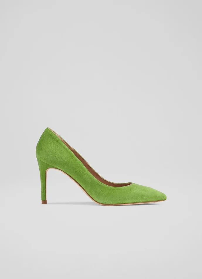 Women Court Shoes LKBennett Floret Apple Green Suede Pointed Toe Courts Green