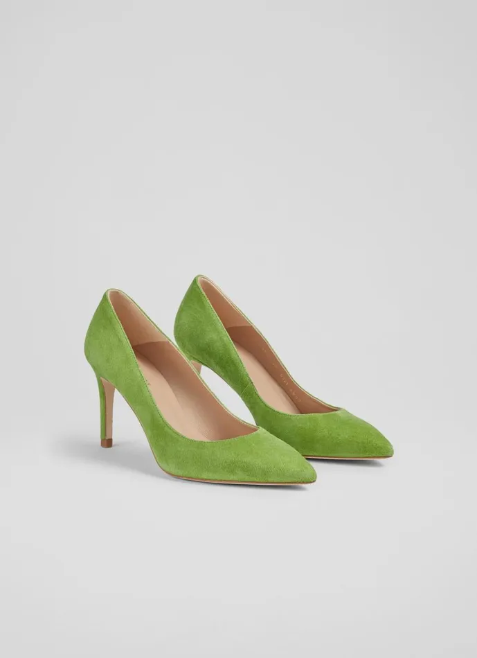 Women Court Shoes LKBennett Floret Apple Green Suede Pointed Toe Courts Green