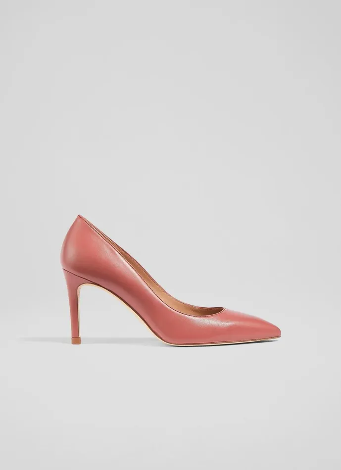Women Court Shoes LKBennett Floret Dark Rose Nappa Leather Pointed Toe Courts Pink