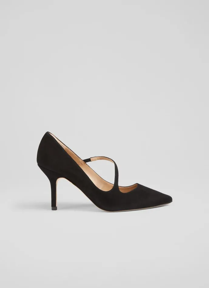 Women Court Shoes LKBennett Simone Black Suede Asymmetric Strap Courts Black