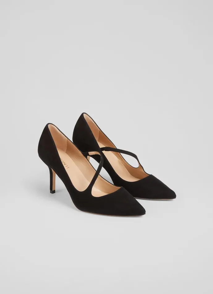 Women Court Shoes LKBennett Simone Black Suede Asymmetric Strap Courts Black Women Court Shoes LKBennett Simone Black Suede Asymmetric Strap Courts Black