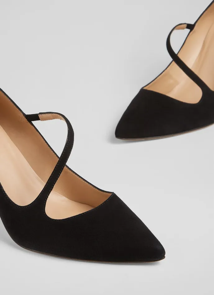 Women Court Shoes LKBennett Simone Black Suede Asymmetric Strap Courts Black Women Court Shoes LKBennett Simone Black Suede Asymmetric Strap Courts Black