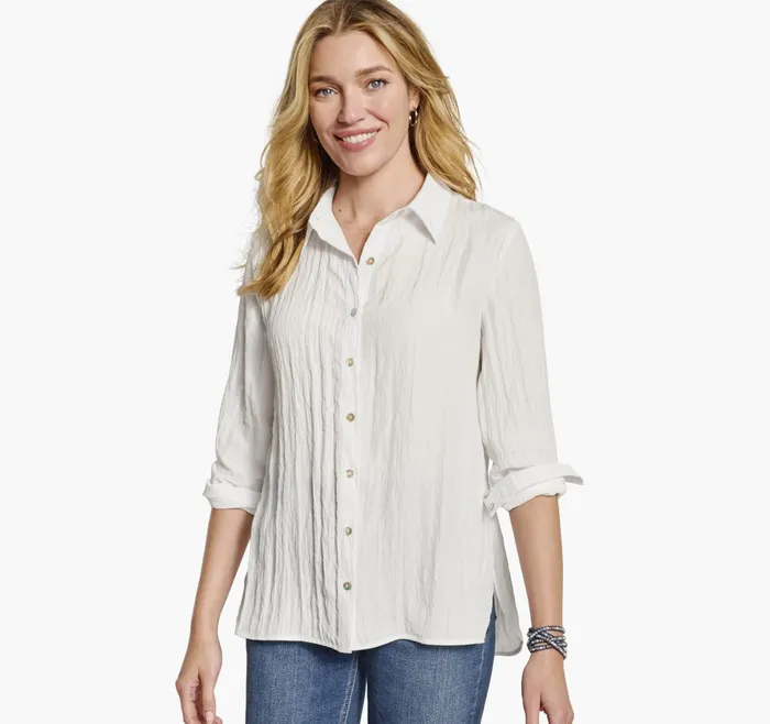 Women Crinkle ButtonFront Shirt White JohnstonandMurphy Shirts Sweaters and Blazers Women Crinkle ButtonFront Shirt White JohnstonandMurphy Shirts Sweaters and Blazers
